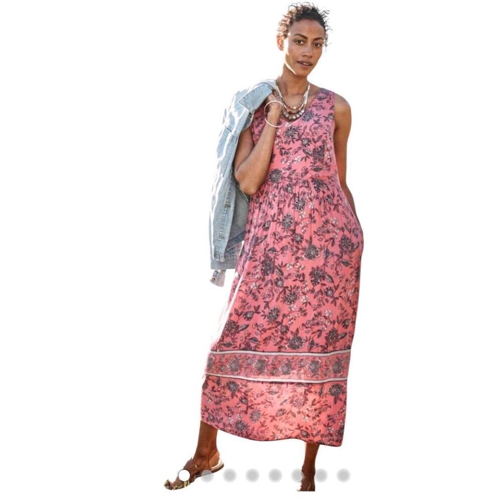 J. Jill Pink Floral Gauze Sleeveless Tank Maxi Dress Women's Size XS